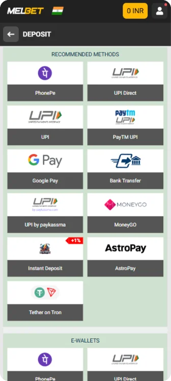 Melbet app deposit