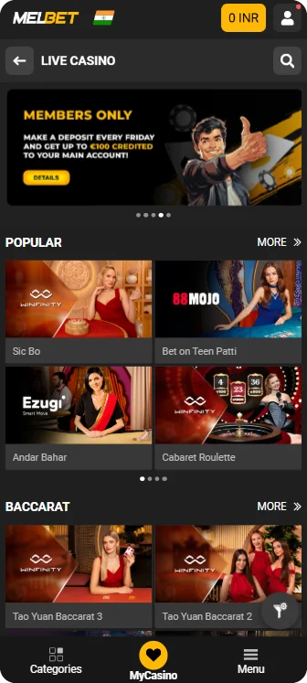 Melbet app live casino